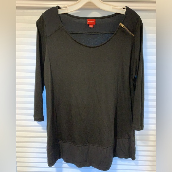 Merona 3/4 sleeve black top with left shoulder zip detail - Picture 1 of 3